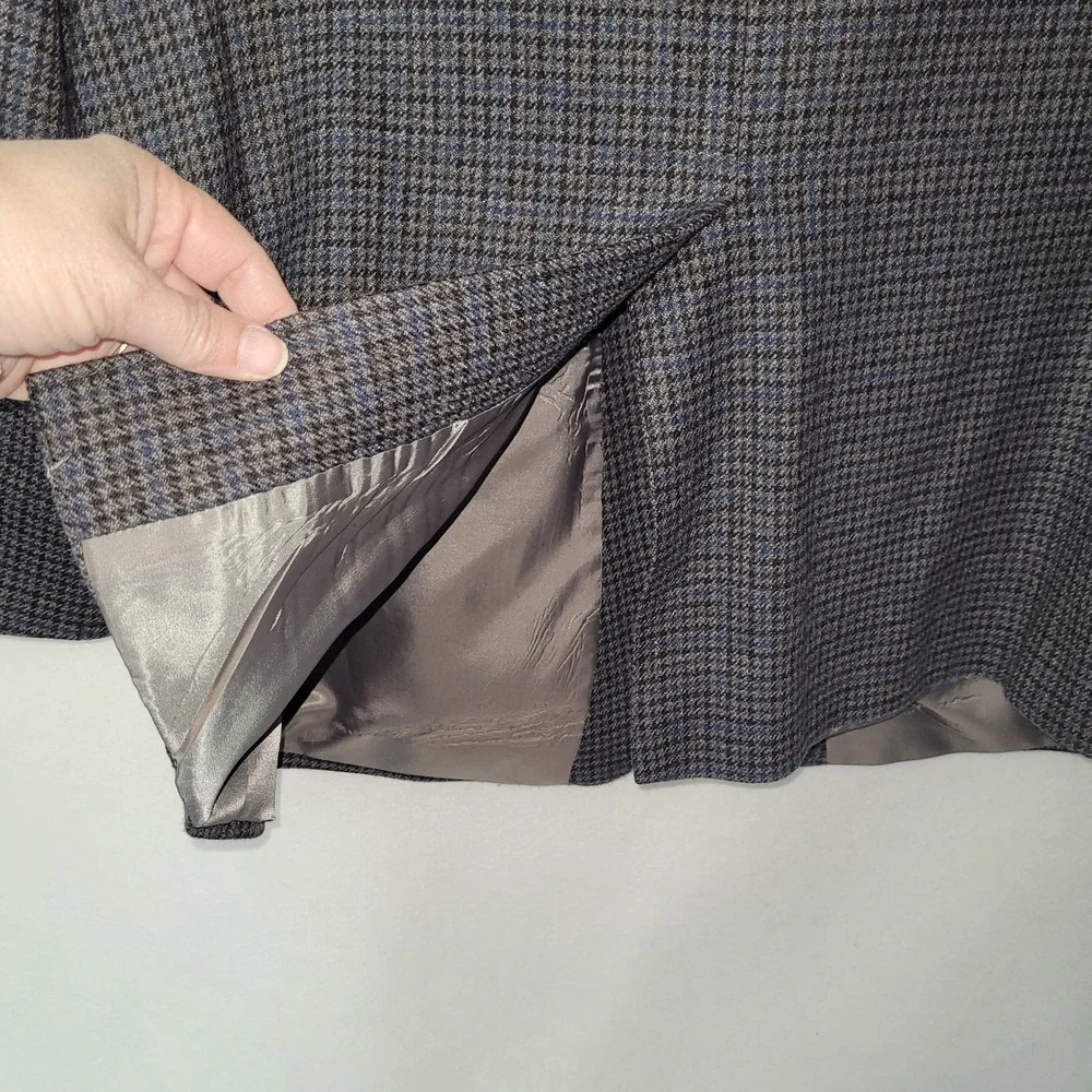 Chaps Men's 46R Wool‎ Tweed Houndstooth Blazer Sport Coat Gray Blue Two Button